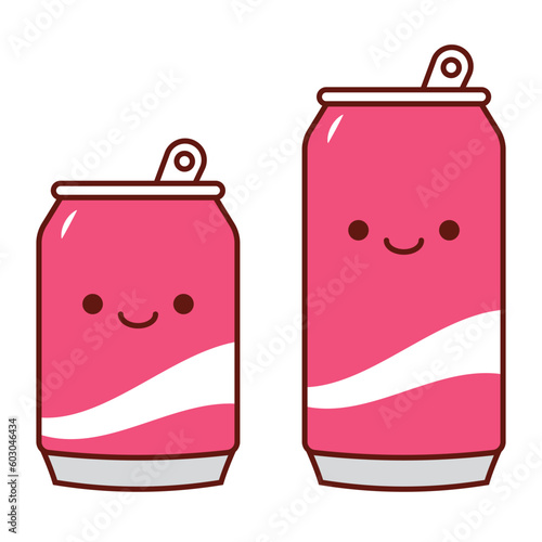 Drink cans set in kawaii style. Isolated vector art.