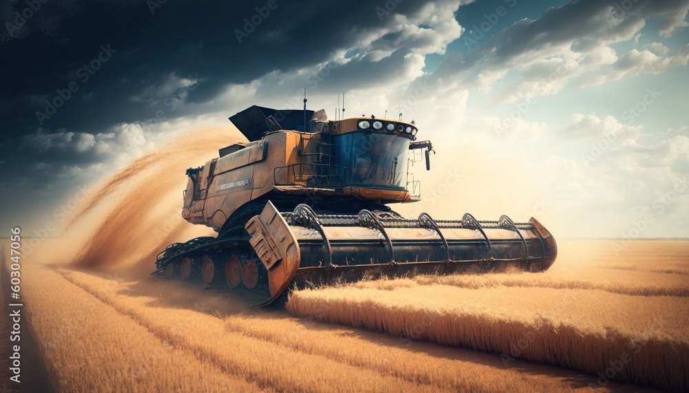 Fototapeta premium combine harvester working on field created with Generative Ai technology