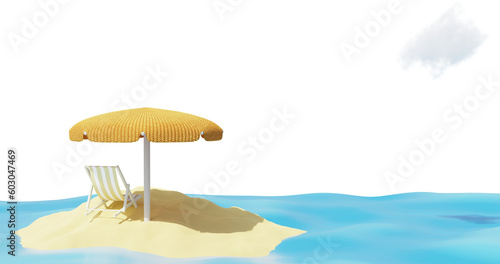 Summer rest. Beach with umbrella, deck chair.3d rendering © Olga