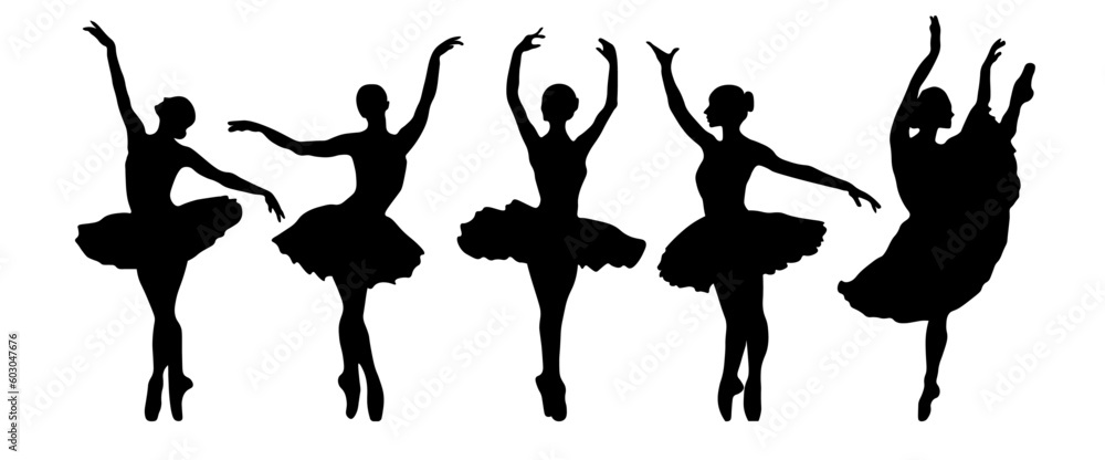 silhouettes of ballet dancers set ofsilhouettes of ballet dancers ballerinas beauty dancing - obrazy, fototapety, plakaty 