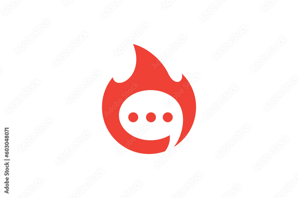 Hot chat logo, bubble chat with fire creative logo concept