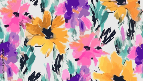 Vntage colorful flowers pattern, bright romantic print. Artistic flowers print. Modern Fashionable template for design.