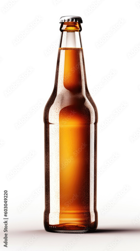 Glass bottle of beer on a white background