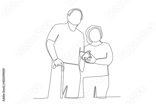 Grandparents looked happily ahead. Grandparent day one-line drawing