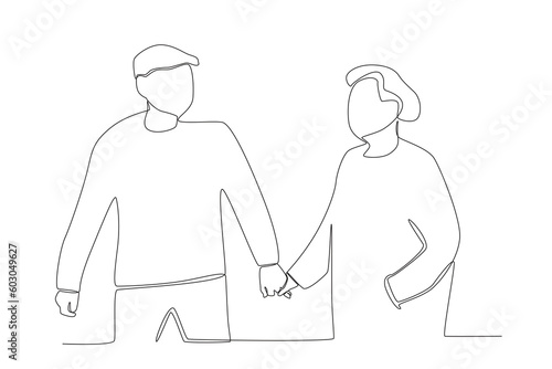 Grandparents looked at each other happily. Grandparent day one-line drawing