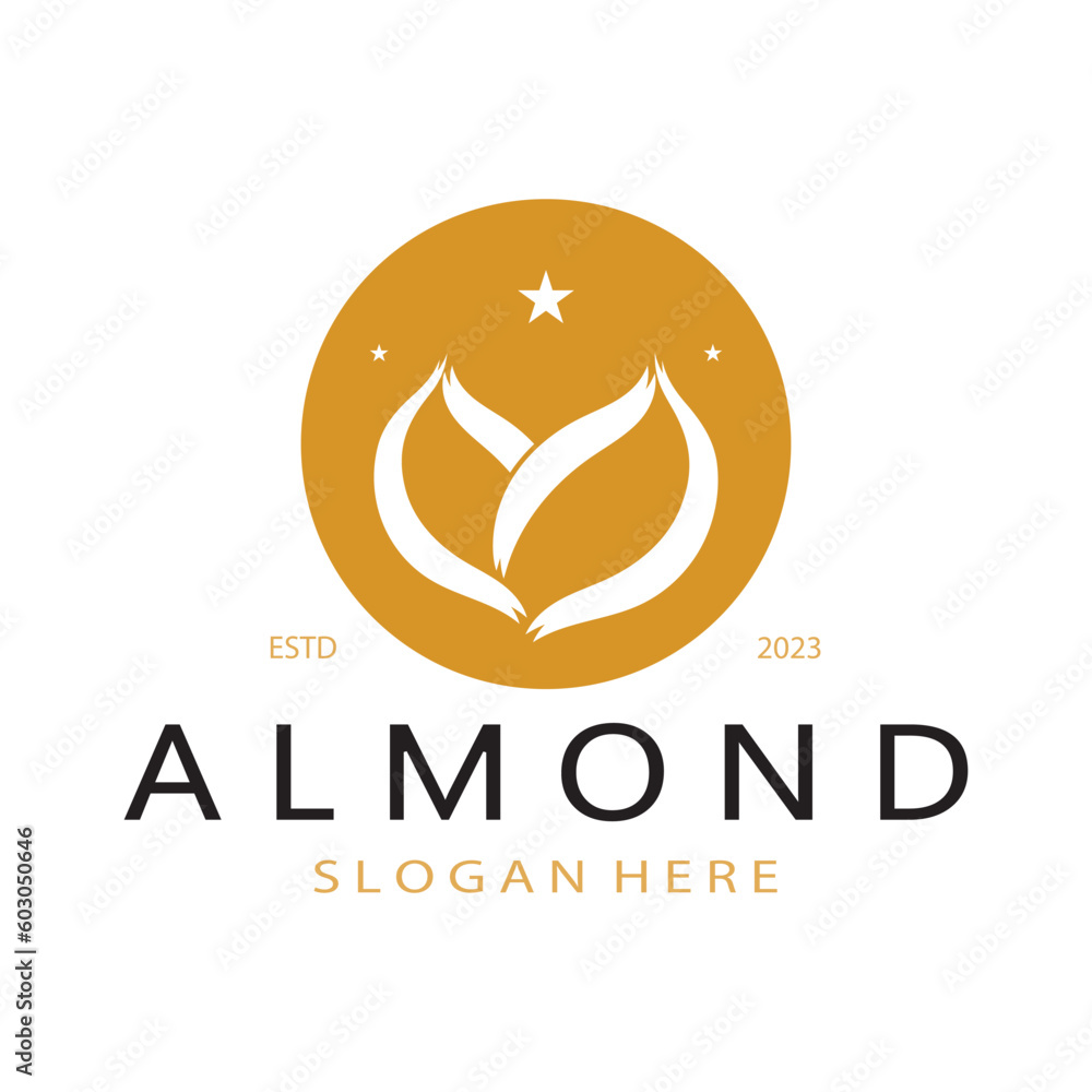 Obraz premium simple almond logo,for business,badge,trademark,almond oil,almond farm,almond shop,vector