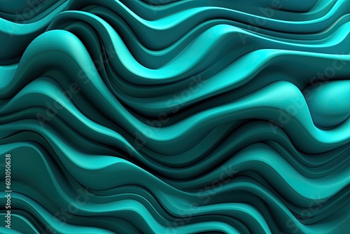 Teal 3D backdrop with seamless loops, organic patterns, dreamlike abstraction resembling a canvas, colorful curves. Generative AI