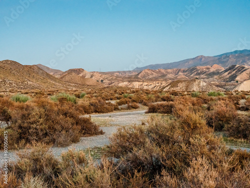 Great view of the Tabernas Desert (Spanish: Desierto de Tabernas) is one of Spain's semi-arid deserts,
