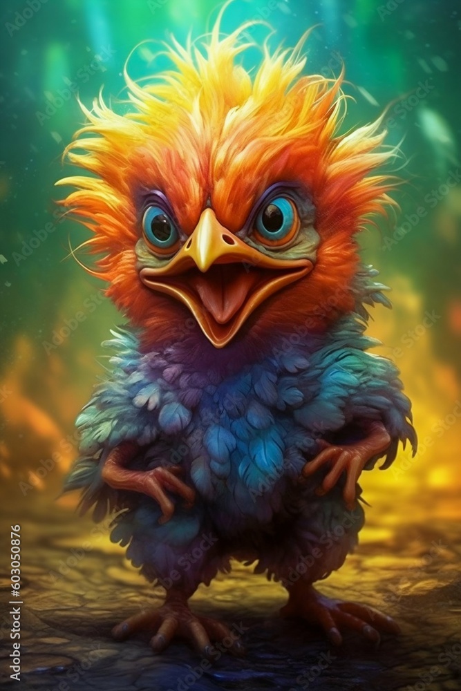 Crazy Chicken on a Colorful Background. Generative ai