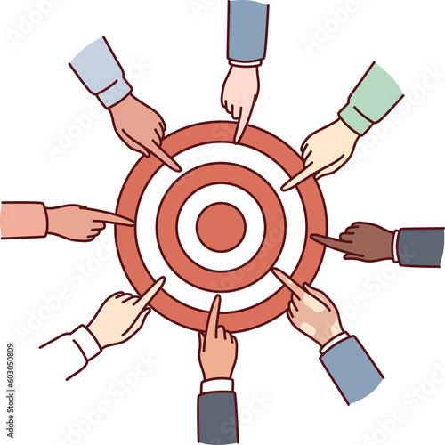 Hands diverse people near target for collaboration for solving joint task and teamwork in business photo