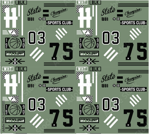 VRSITY SPORTY TYPOGRAPHY ALL OVER PRINT SEAMLESS PATTERN VECTOR ILLUSTRATION