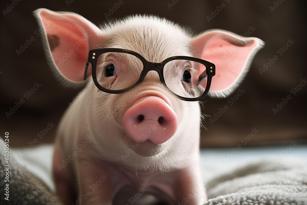 cute pig with glasses