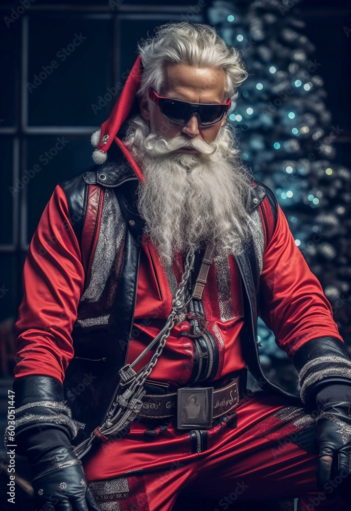 Modern trendy Santa Claus in confident pose - ai generative