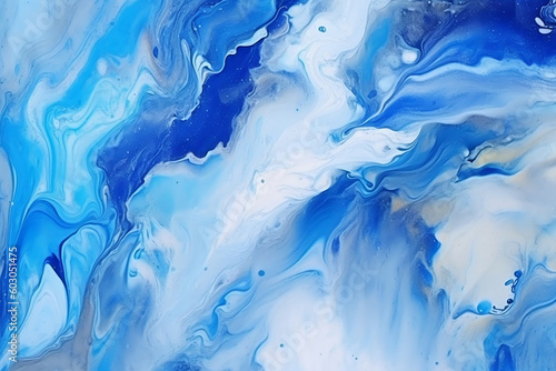 Marbled blue ink abstract painting on watercolor background,, generative AI