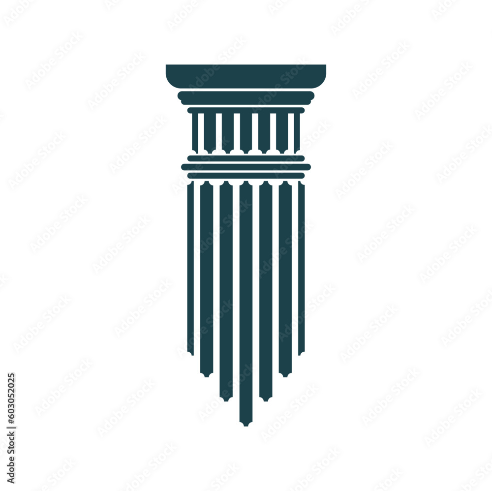 Ancient greek column and pillar symbol. Legal, attorney, law office vector icon with roman architecture element. Court, university, bank or museum sign with antique temple column or pillar silhouette Ancient greek column and pillar symbol. Legal, attorney, law office vector icon with roman architecture element. Court, university, bank or museum sign with antique temple column or pillar silhouette