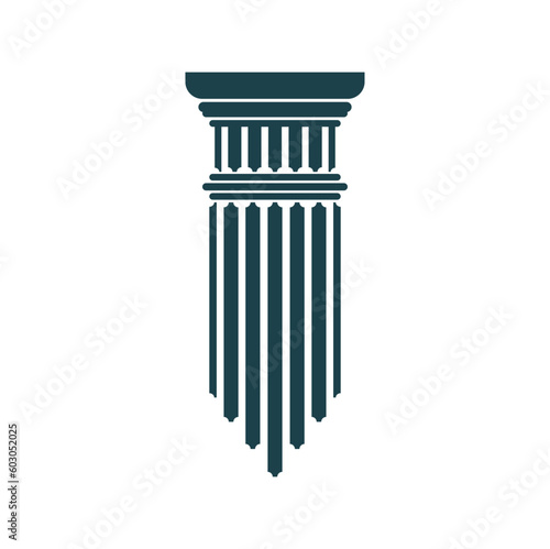 Ancient greek column and pillar symbol. Legal, attorney, law office vector icon with roman architecture element. Court, university, bank or museum sign with antique temple column or pillar silhouette