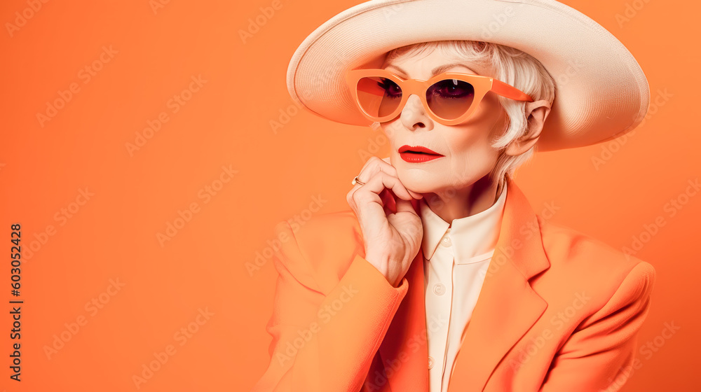 Mature Woman in Fashion Stylish as a Model Illustration Generative AI Background Cover Magazine