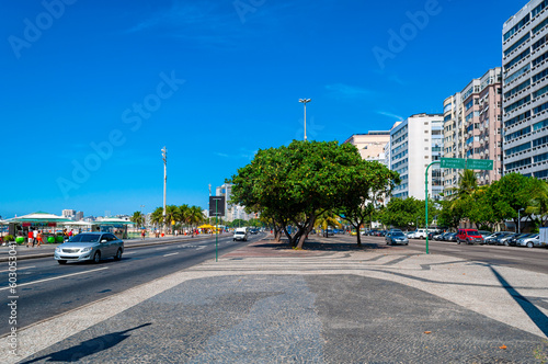 Copacabana beach in Rio de Janeiro  Brazil. Copacabana beach is the most famous beach in Rio de Janeiro. Sunny cityscape of Rio de Janeiro