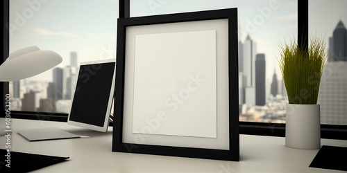 Mockup of black frame in office interior,Generative AI © Jing