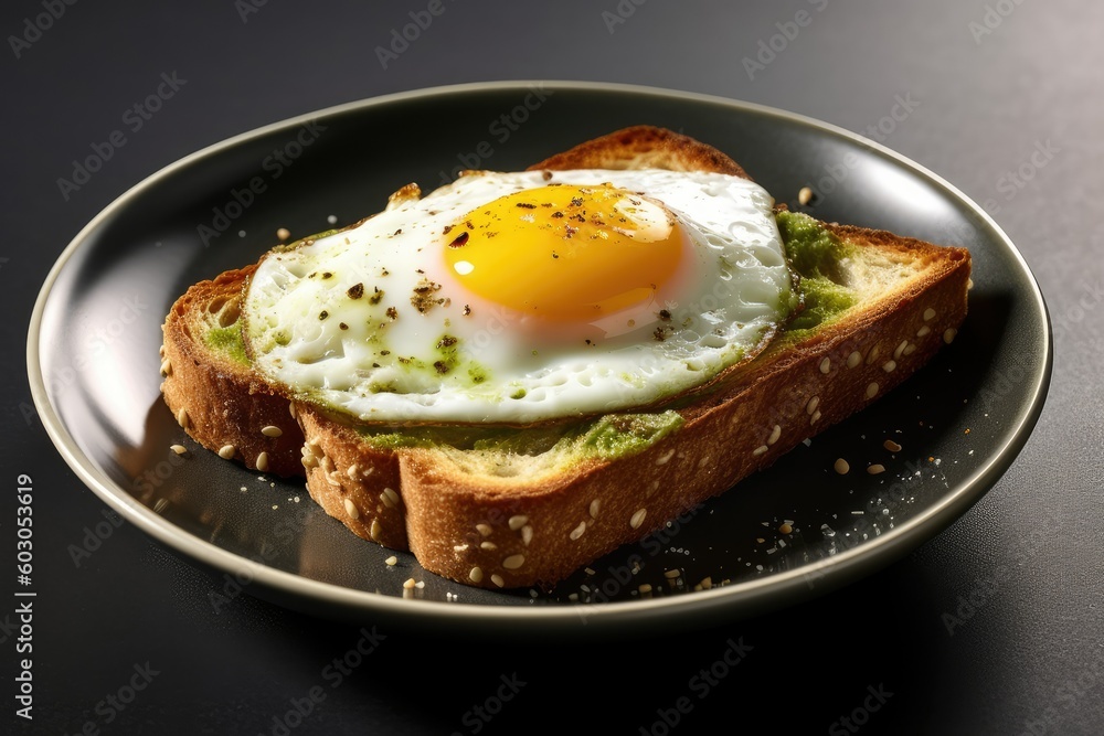 Explosive Pigmentation Style Avocado and Egg Toast. Generative AI Explosive Pigmentation Style Avocado and Egg Toast. Generative AI
