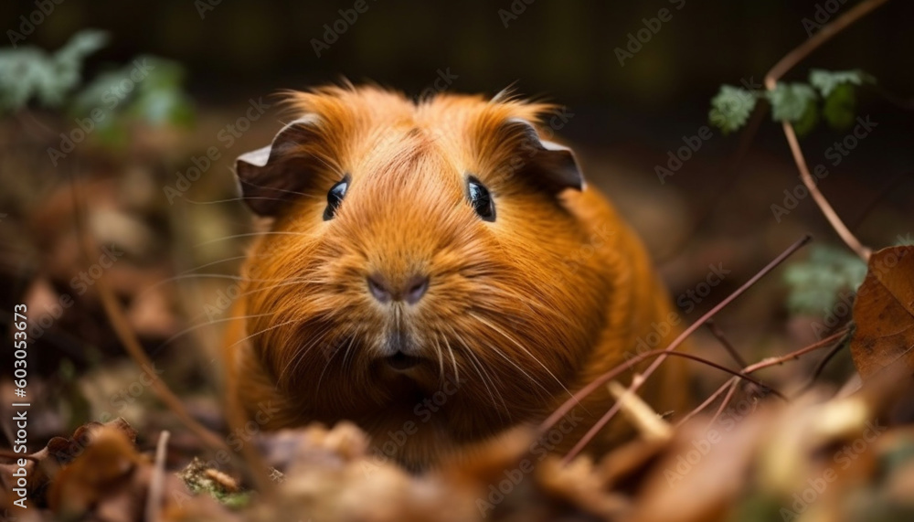 Fluffy guinea pig sitting in autumn meadow generated by AI Fluffy guinea pig sitting in autumn meadow generated by AI