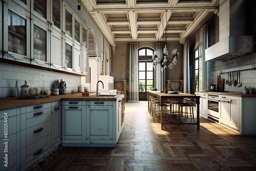 Beautiful cozy kitchen with an open plan concept, generative ai © FrankBoston