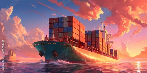 Cargo container ship sailing, generative ai