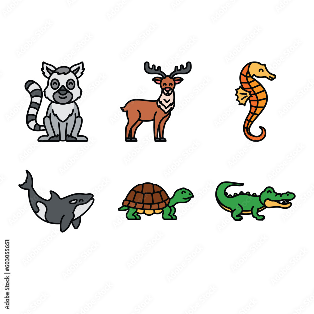 vector animals in cartoon style. Vector collection with mammals vector animals in cartoon style. Vector collection with mammals