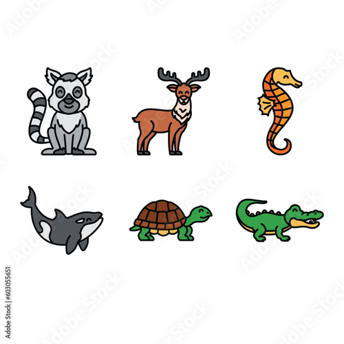 vector animals in cartoon style. Vector collection with mammals