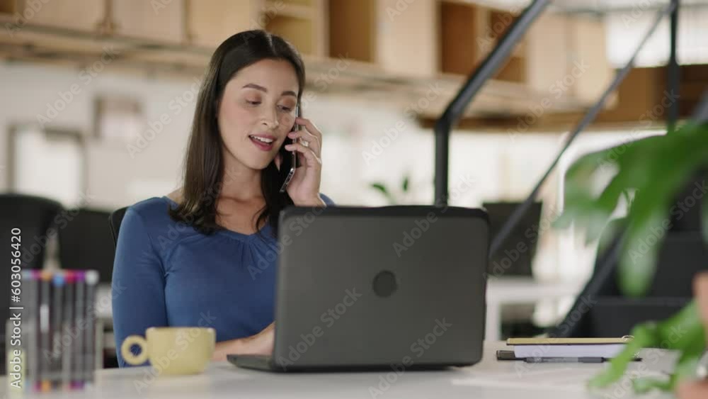 Focused white businesswoman working on laptop computer in home office. Receives phone call and leave table
Focused white businesswoman working on laptop computer in home office. Receives phone call and leave table
