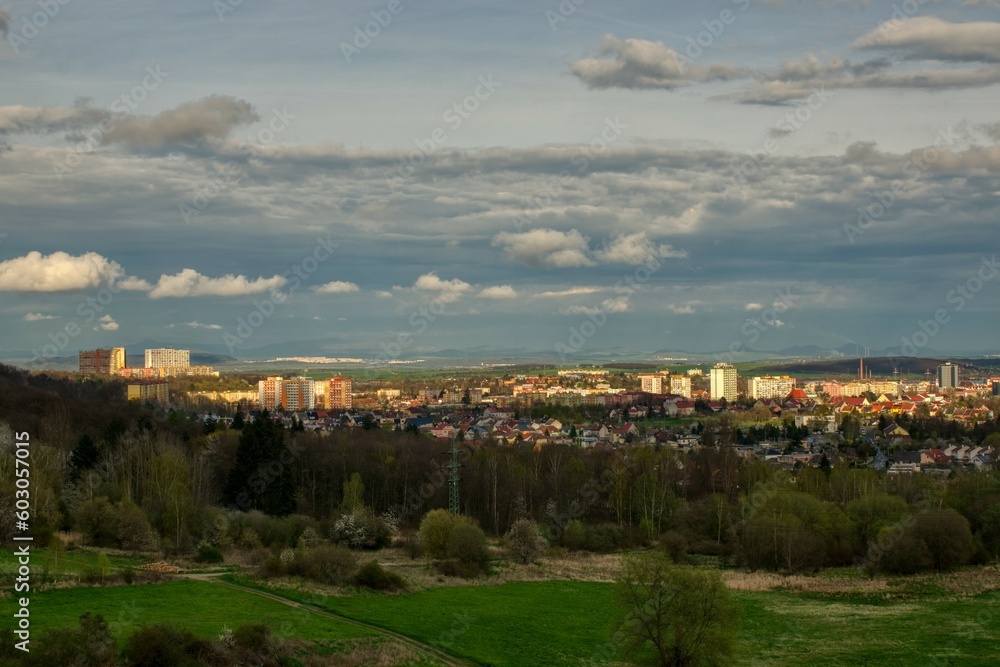 Chomutov, Czechia - April 23, 2023: view to city at sunset