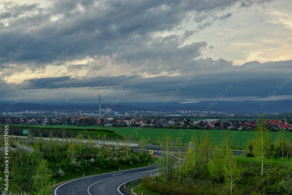 Chomutov, Czechia - April 23, 2023: view to city and highway D7