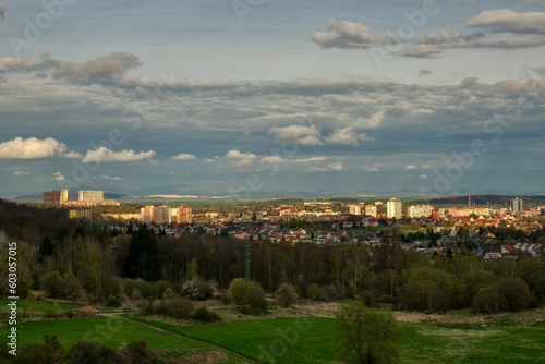 Chomutov, Czechia - April 23, 2023: view to city at sunset