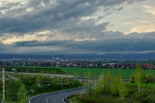 Chomutov, Czechia - April 23, 2023: view to city and highway D7