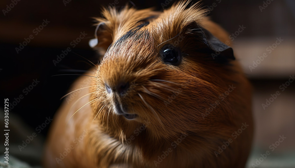 Fototapeta premium Fluffy guinea pig looking at camera indoors generated by AI