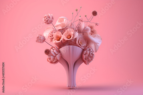 Fényképezés Female uterus,flowers pink background. ai