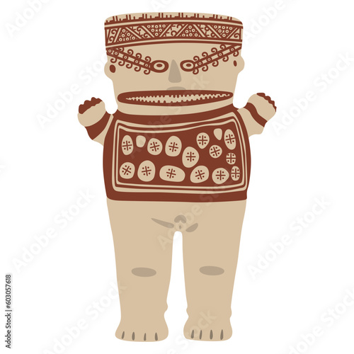 Ancient Peruvian figurines of Chancay culture. Fantastic human character. Female whale shark shaman. Indigenous native American art of ancient Peru.