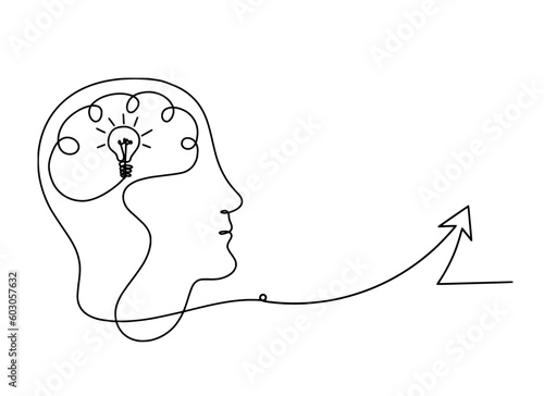 Man silhouette brain and direction as line drawing on white background photo