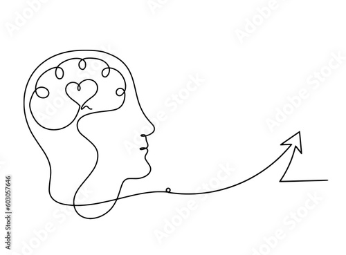 Man silhouette brain and direction as line drawing on white background photo