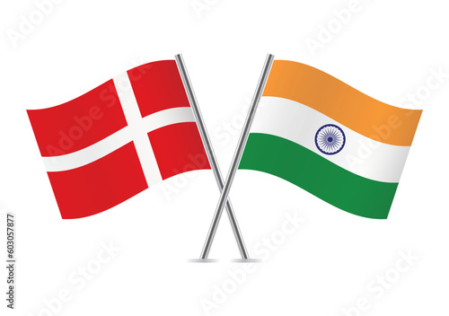 Free Download Denmark and India crossed flags. Danish and Indian flags on white background. Vector icon set. Vector illustration. - GFXLoad