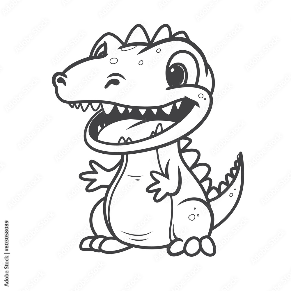 Fototapeta premium Little cute happy dino. Kid dinosaur for coloring book. Illustration on transparent background