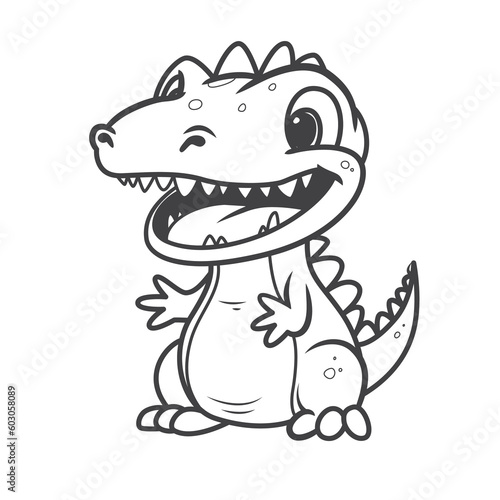 Little cute happy dino. Kid dinosaur for coloring book. Illustration on transparent background