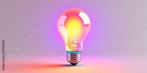 Colorful light bulb on multi color background, copy space, generative ai