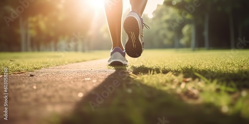 Closeup woman running in the park outdoor. walk and outdoor exercise activities concept, generative ai