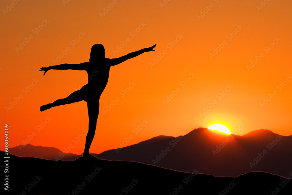 Young woman relaxing with early morning Yoga