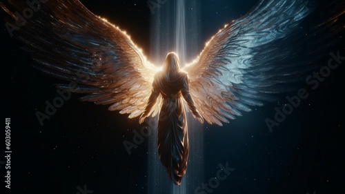 Angel Descending from Heaven with Open Wings