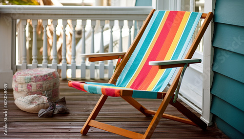 Comfortable striped chair for outdoor relaxation in summer generated by AI