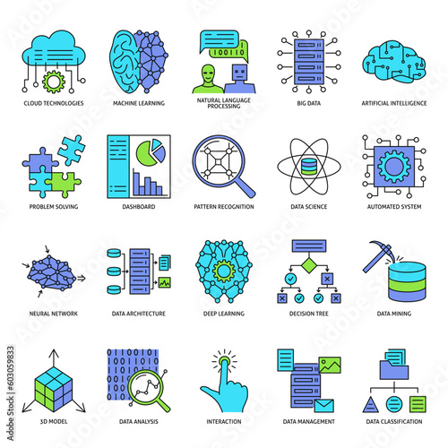 AI and computing system icon set