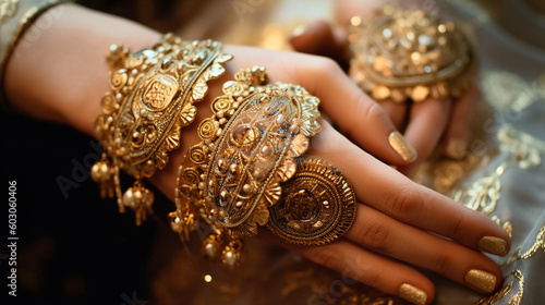 gold jewelry in lady's hands
