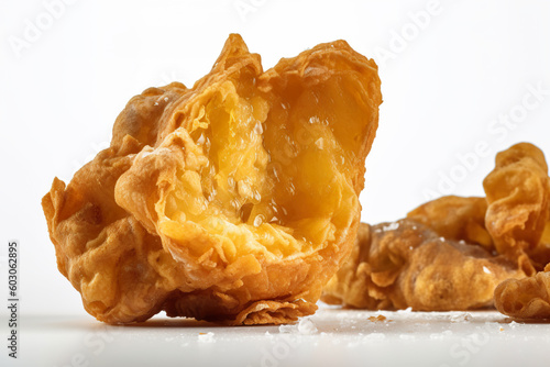 A close up of a Torta Frita, fried bread on white background. Generative AI. photo